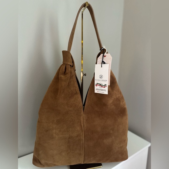 Viral on TikTok DIVINA FIRENZE Cuoio Italian Suede Slouchy Knot Hobo Bag - Picture 2 of 6